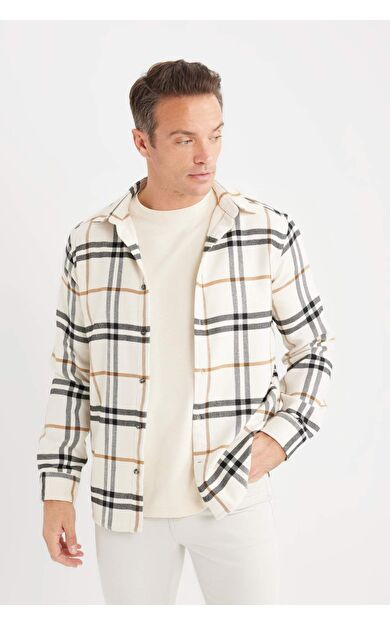 DeFacto Regular Fit Polo Yaka Kareli Pamuklu Uzun Kollu Gömlek D7554AX24AUER103