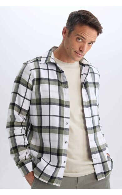 DeFacto Regular Fit Polo Yaka Kareli Pamuklu Uzun Kollu Gömlek D7555AX24AUKH206