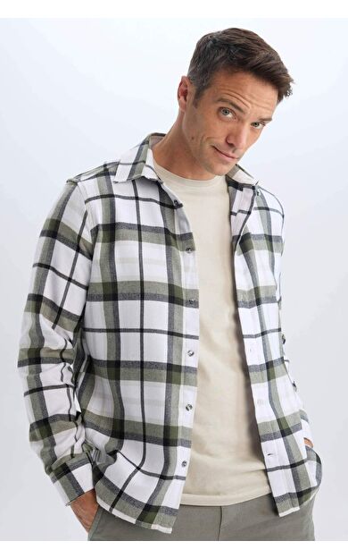 DeFacto Regular Fit Polo Yaka Kareli Pamuklu Uzun Kollu Gömlek D7555AX24AUKH206