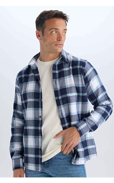 DeFacto Regular Fit Kareli Pamuklu Uzun Kollu Gömlek D7556AX24AUNV64