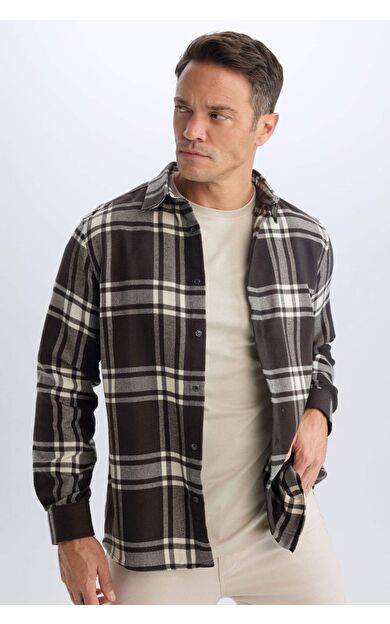 DeFacto Regular Fit Polo Yaka Kareli Pamuklu Uzun Kollu Gömlek D7557AX24AUBN192