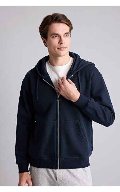 DeFacto Relax Fit Kapüşonlu İçi Yumuşak Tüylü Kanguru Cepli Fermuarlı Sweatshirt