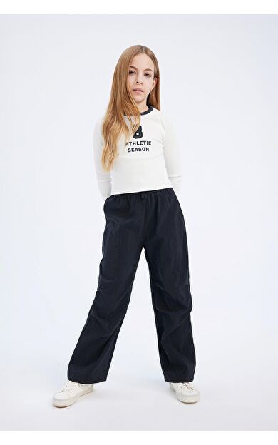 DeFacto Kız Çocuk Beli Lastikli Düz Paça Paraşüt Pantolon D7605A825SMBK27