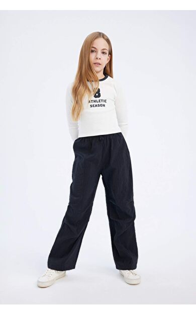 DeFacto Kız Çocuk Beli Lastikli Düz Paça Paraşüt Pantolon D7605A825SMBK27
