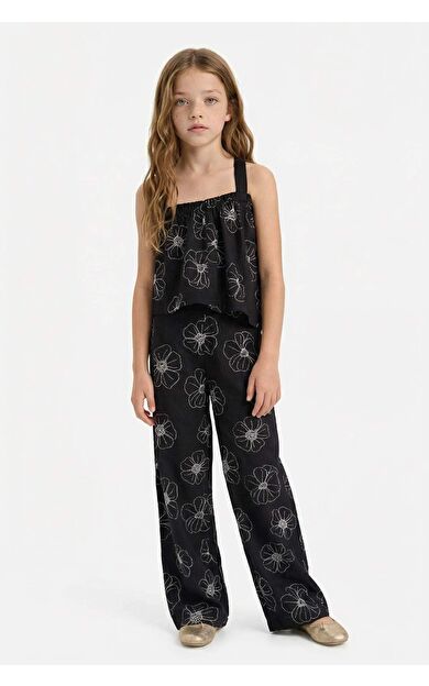 DeFacto Kız Çocuk Desenli Wide Leg Geniş Paça Pamuklu Pantolon D7610A825SMBK27