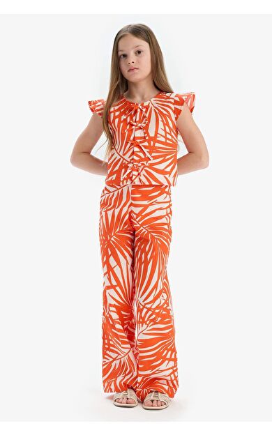 DeFacto Kız Çocuk Wide Leg Geniş Paça Desenli Esnek Belli Pamuklu Pantolon