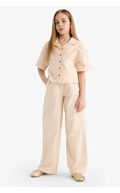 DeFacto Kız Çocuk Beli Lastikli Wide Leg Geniş Bol Paça Pamuklu Pantolon D7611A825SMER42