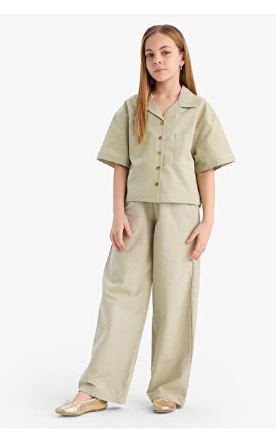 DeFacto Kız Çocuk Beli Lastikli Wide Leg Geniş Bol Paça Pamuklu Pantolon D7611A825SMGN1156