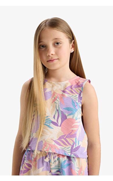 DeFacto Kız Çocuk Desenli Bisiklet Yaka Kolsuz Bluz