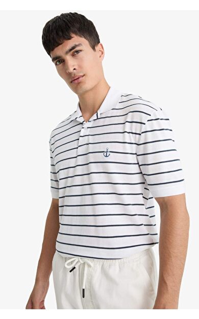 DeFacto %100 Pamuk Regular Fit Polo Yaka Kısa Kollu Çizgili Polo Tişört