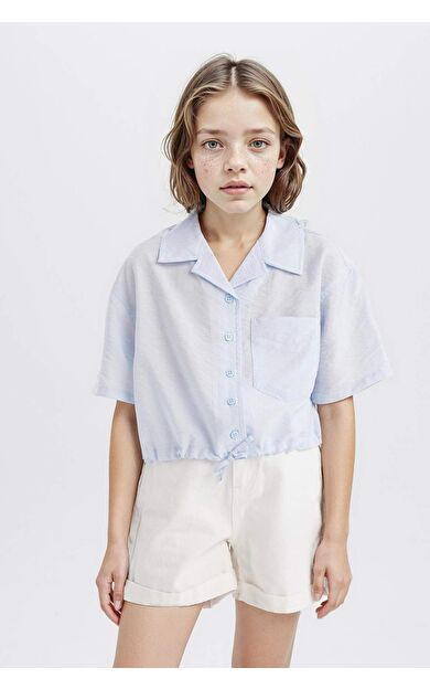 DeFacto Kız Çocuk Crop Kısa Kollu Gömlek