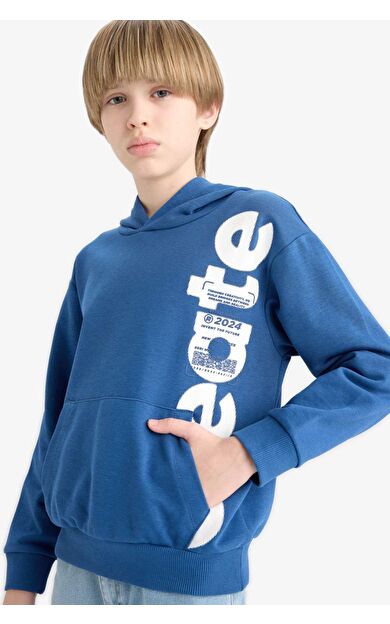 DeFacto Erkek Çocuk Kapüşonlu Kanguru Cepli Baskılı Sweatshirt