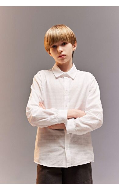 DeFacto Erkek Çocuk Regular Fit Polo Yaka Dokulu Uzun Kollu Gömlek