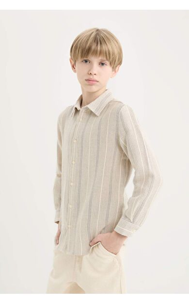 DeFacto Erkek Çocuk Polo Yaka Çizgili Uzun Kollu Gömlek