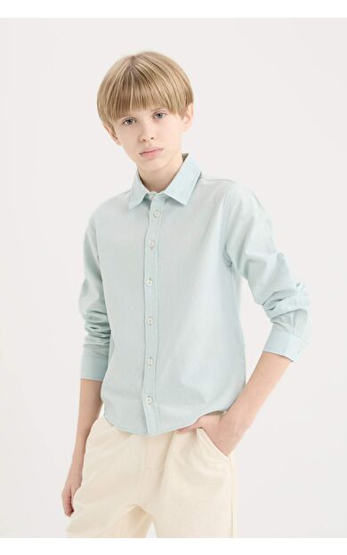 DeFacto Erkek Çocuk Polo Yaka Keten Karışımlı Uzun Kollu Gömlek