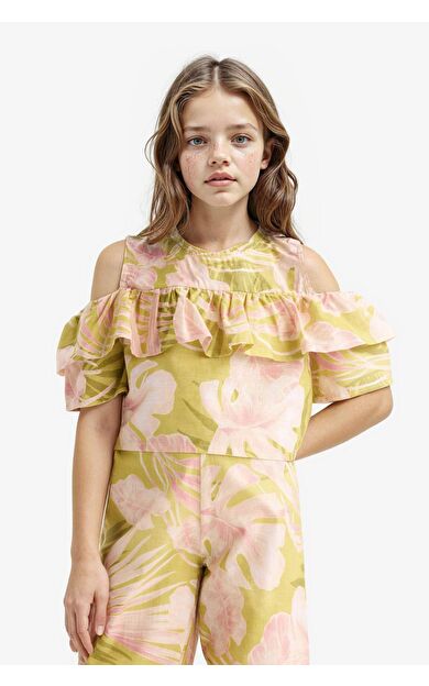 Kız Çocuk Desenli Kısa Kollu Bluz