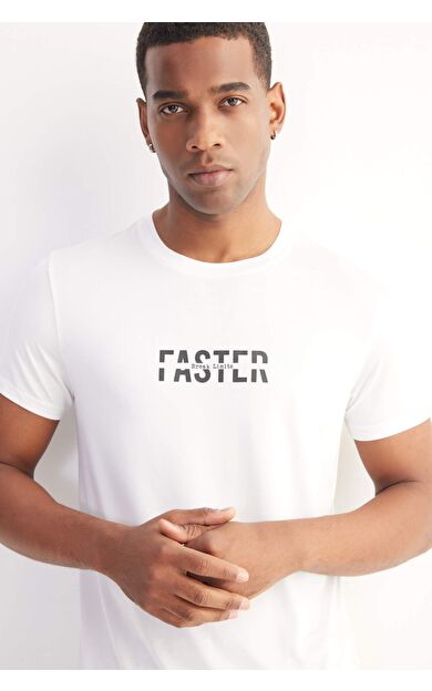 DeFactoFit Slim Fit Dar Kesim Bisiklet Yaka Baskılı Sporcu Kısa Kollu Tişört D7811AX25SPWT34