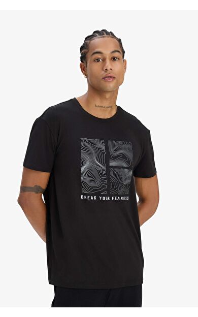 DeFactoFit Standart Fit Bisiklet Yaka Baskılı Sporcu Kısa Kollu Tişört D7812AX25SPBK81