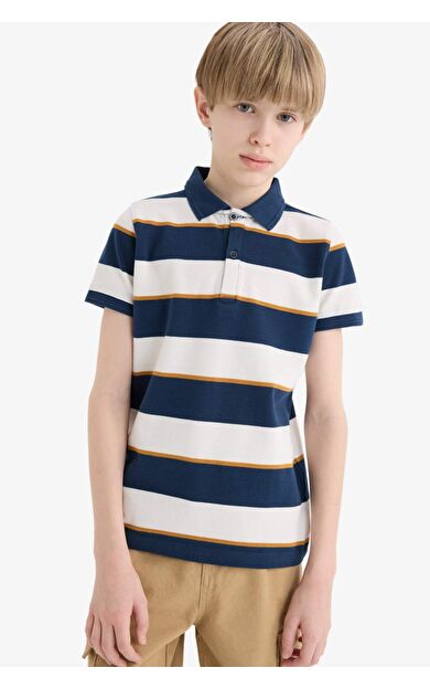 DeFacto Erkek Çocuk Çizgili Pike Kısa Kollu Polo Tişört D7826A825SMNV147