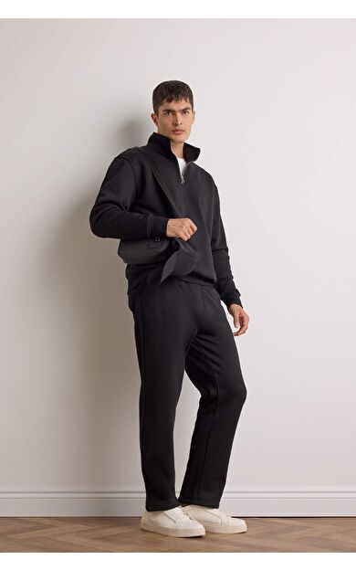 Regular Fit Beli Bağcıklı Cepli Düz Paça Kalın Eşofman Altı D7836AX25AUBK81