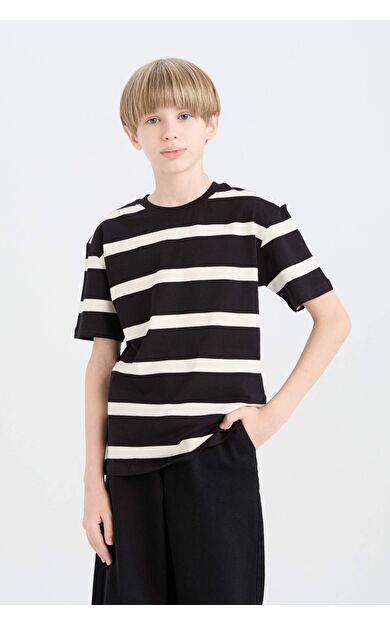 DeFacto Erkek Çocuk Bisiklet Yaka Çizgili Kısa Kollu Tişört D7863A825SMBK81