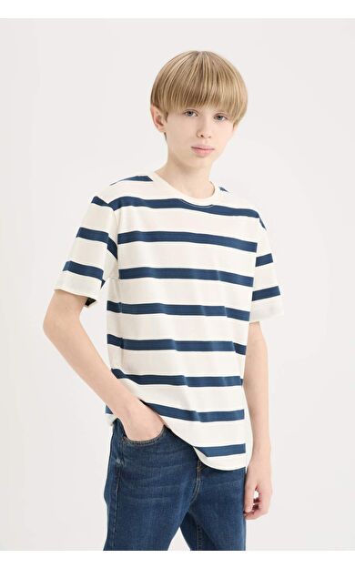 DeFacto Erkek Çocuk Bisiklet Yaka Çizgili Kısa Kollu Tişört D7864A825SMER105