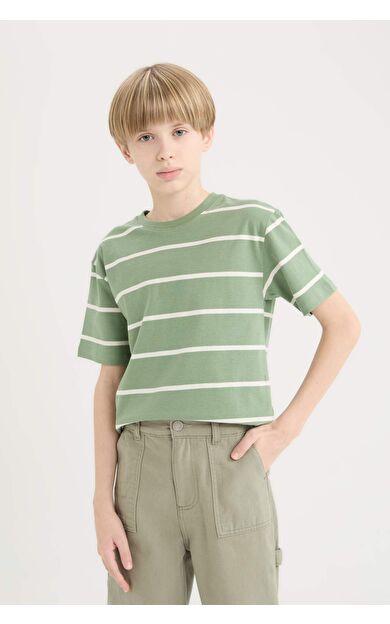 DeFacto Erkek Çocuk Bisiklet Yaka Çizgili Kısa Kollu Tişört D7865A825SMGN1125