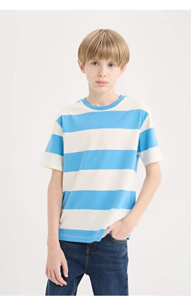 DeFacto Erkek Çocuk Regular Fit Bisiklet Yaka Çizgili Kısa Kollu Tişört D7867A825SMBE339