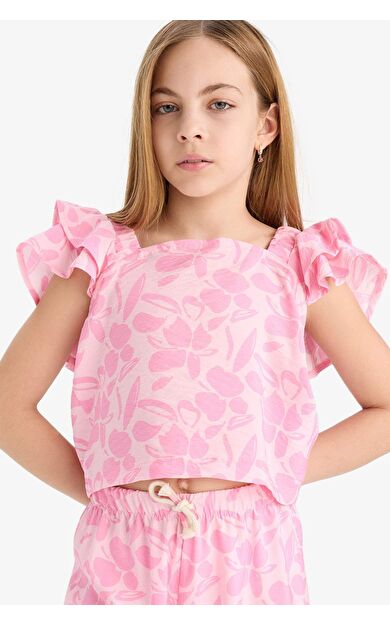 Kız Çocuk Desenli Kısa Kollu Bluz