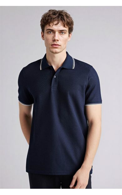 DeFacto Regular Fıt Polo Yaka Waffle Kısa Kollu Polo Tişört Lacivert D7932AX26SPNV241