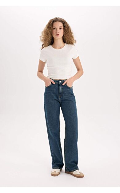 DeFacto 90's Wide Leg Yüksek Bel Geniş Paça Uzun Jean Kar Yıkamalı Pantolon D7953AX25SPNM28