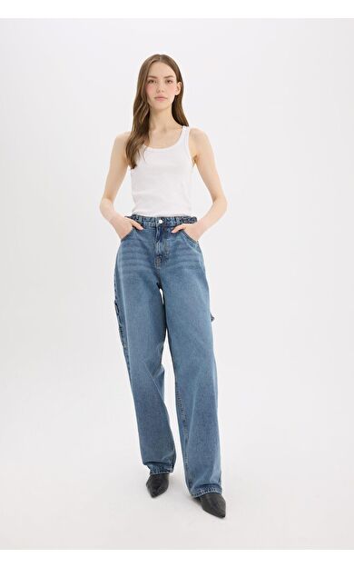 DeFacto Baggy Fit Yüksek Bel Düz Paça Uzun Jean Pantolon D7963AX25SPNM28