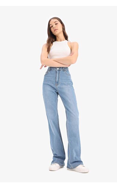 DeFacto Slim Flare Yüksek Bel Düz Paça Uzun Jean Pantolon