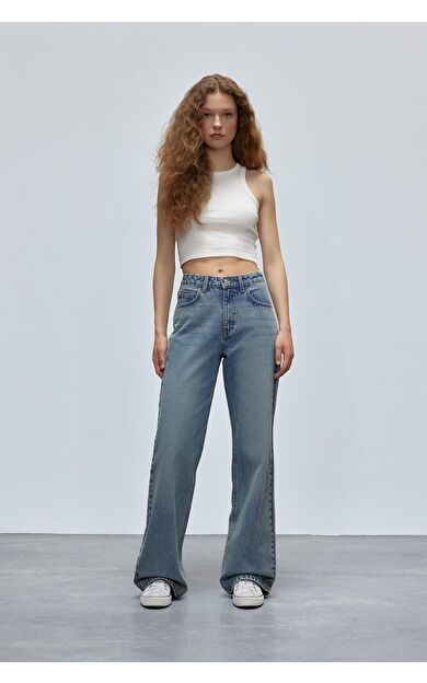 DeFacto Straight Wide Yüksek Bel Geniş Paça Uzun Jean Pantolon D7979AX25SPNM28