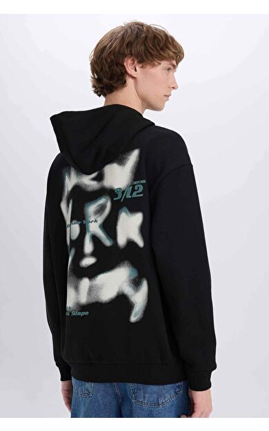 DeFacto Boxy Fit Kapüşonlu Sırt Baskılı Sweatshirt D8021AX25SPBK81