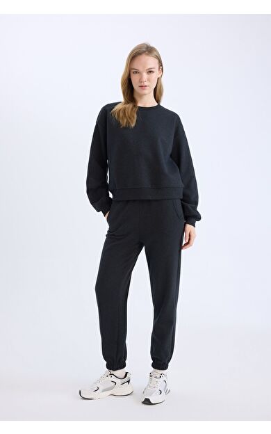 DeFacto Regular Fit 2'li Takım Kalın Kumaş Bisiklet Yaka Sweatshirt Esnek Belli Jogger Eşofman Altı D8022AXNSAR191