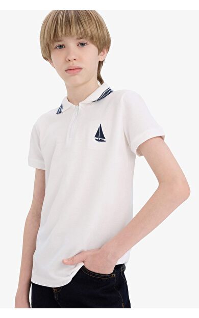 DeFacto Erkek Çocuk Nakışlı Pike Kısa Kollu Polo Tişört