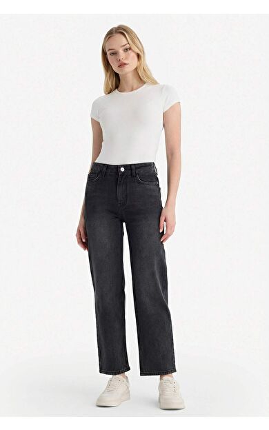 Comfort Straight Yüksek Bel Bilek Boy Jean Yıkamalı Pantolon