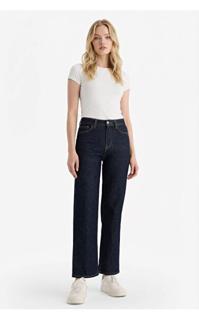 Comfort Straight Yüksek Bel Bilek Boy Jean Yıkamalı Pantolon