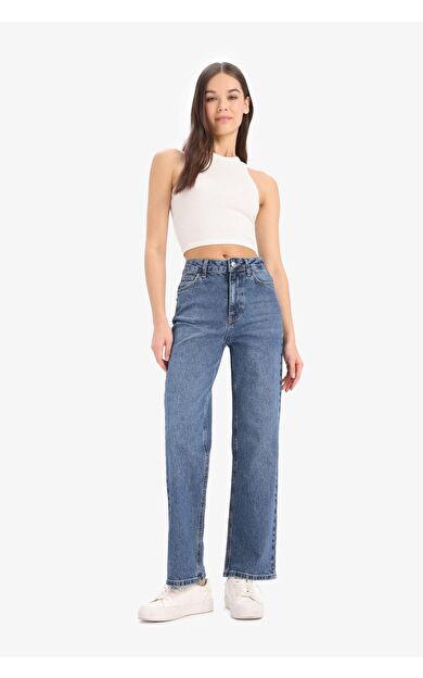 DeFacto Comfort Straight Yüksek Bel Bilek Boy Jean Yıkamalı Pantolon D8154AX25SMNM34
