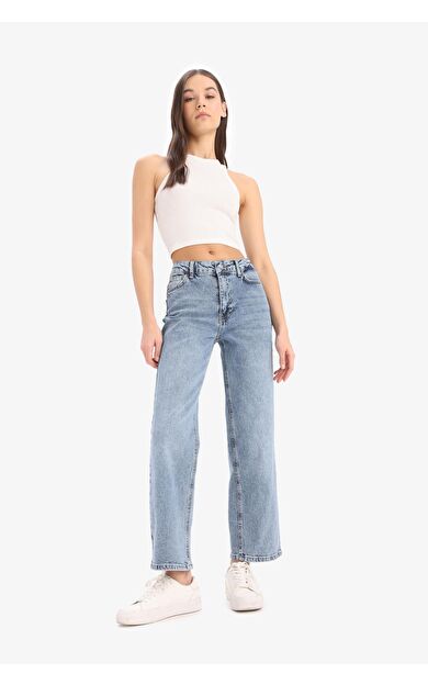 DeFacto Comfort Straight Yüksek Bel Bilek Boy Jean Yıkamalı Pantolon D8155AX25SMNM28