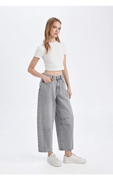 DeFacto Baggy Fit Yüksek Bel Uzun Jean Yıkamalı Pantolon D8157AX24WNNM55