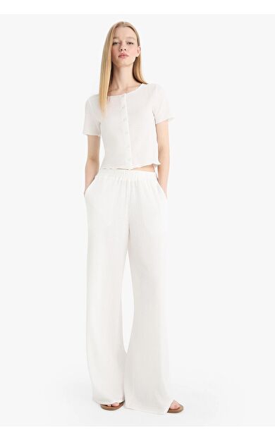 DeFacto Coool Wide Leg Beli Lastikli Krep Pantolon D8160AX25SMWT32