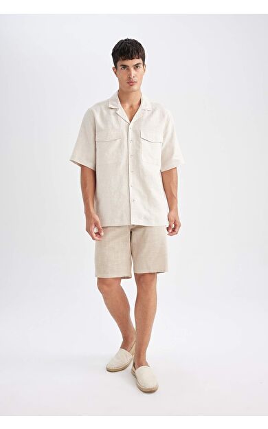 DeFacto Beli Lastikli Cepli Pamuklu Bermuda Şort