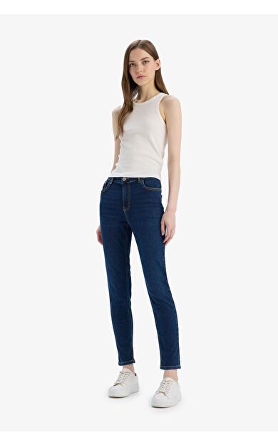 DeFacto Rebeca Skinny Fit Yüksek Bel Düz Paça Uzun Jean Taş Yıkama Pantolon