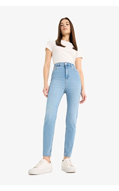 DeFacto Anna Skinny Fit Yüksek Bel Düz Paça Uzun Jean Taş Yıkama Pantolon D8181AX25SPNM85