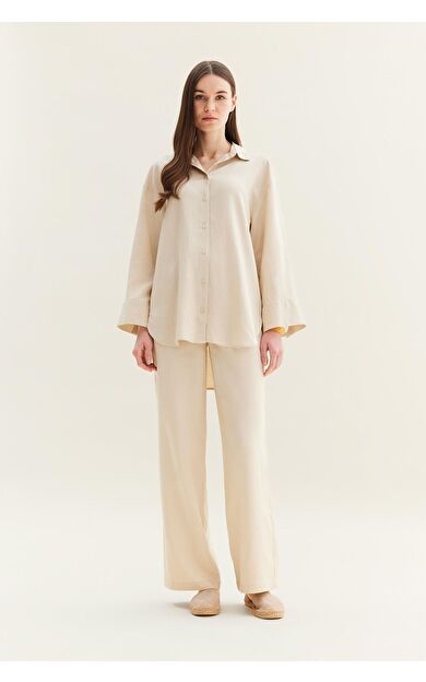 DeFacto Wide Leg Keten Karışımlı Geniş Paça Pantolon D8187AX25SPBG115