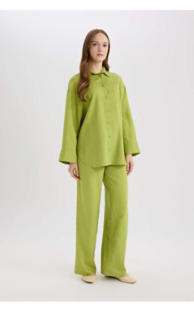 DeFacto Wide Leg Keten Karışımlı Geniş Paça Pantolon D8187AX25SPGN698