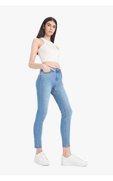 DeFacto Skinny Skinny Fit Yüksek Bel Düz Paça Uzun Jean Taş Yıkama Pantolon