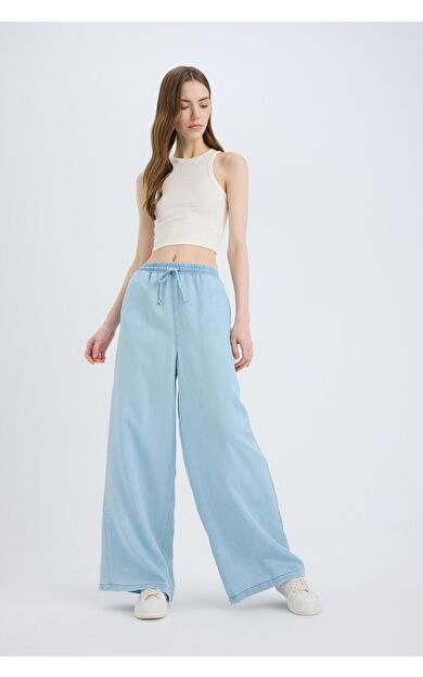 DeFacto Pull On Wide Leg Yüksek Bel Düz Paça Yumuşak Jean Yıkamalı Pantolon